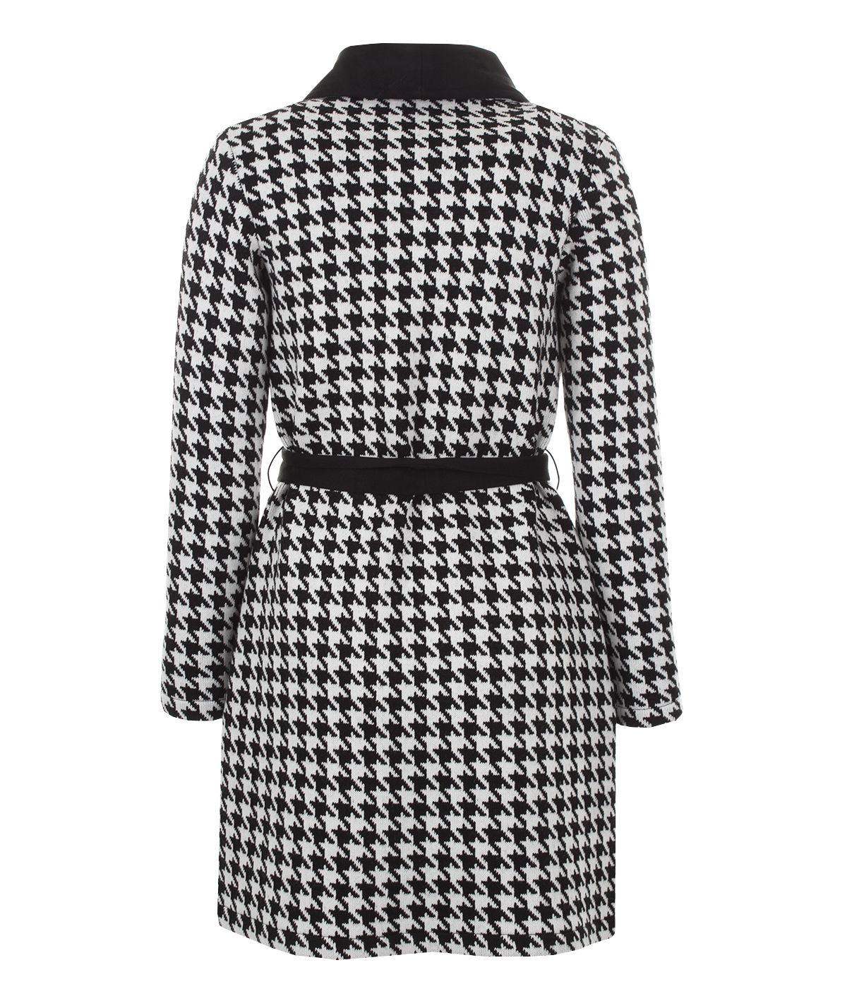 Acrylic wrap-around jacket with contrasting belt and lapel and houndstooth print 1